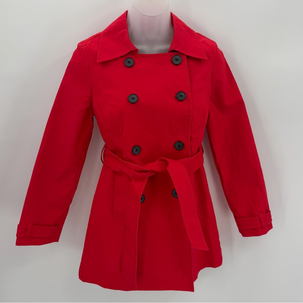 Old Navy Peacoat Womens XS Red Double-Breasted Belted 2009 Cotton Jacket - Flaws